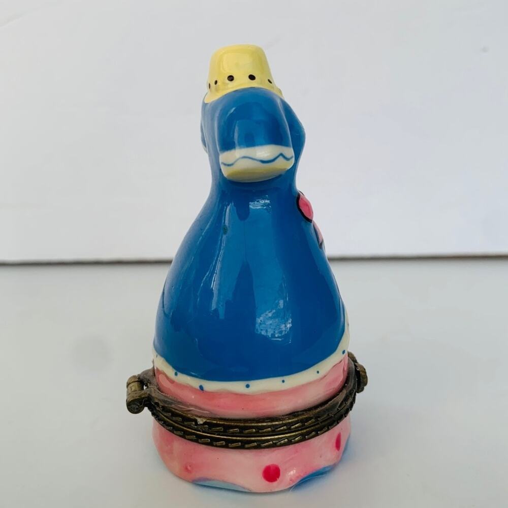 Vintage Hinged Porcelain Victorian Dress Form Trinket Box Pink Blue - Picture 3 of 11